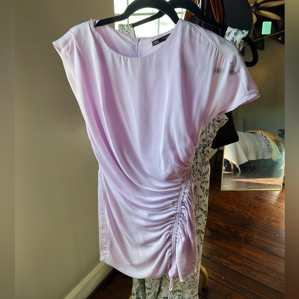 Zara periwinkle dress with ruching on side. US SIZE SMALL.